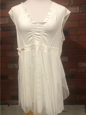 Dolcezza Size Large Cream Midi Dress with Ruched Bodice